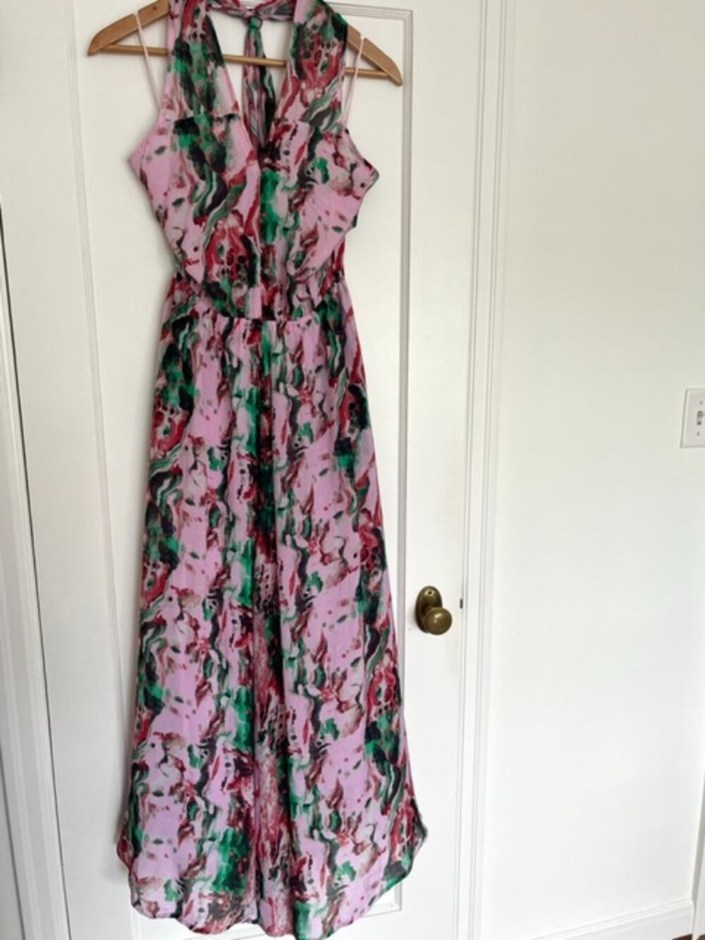 Lula Soul Halter Maxi Dress in Pink Watercolor | Size Small - Picture 2 of 12